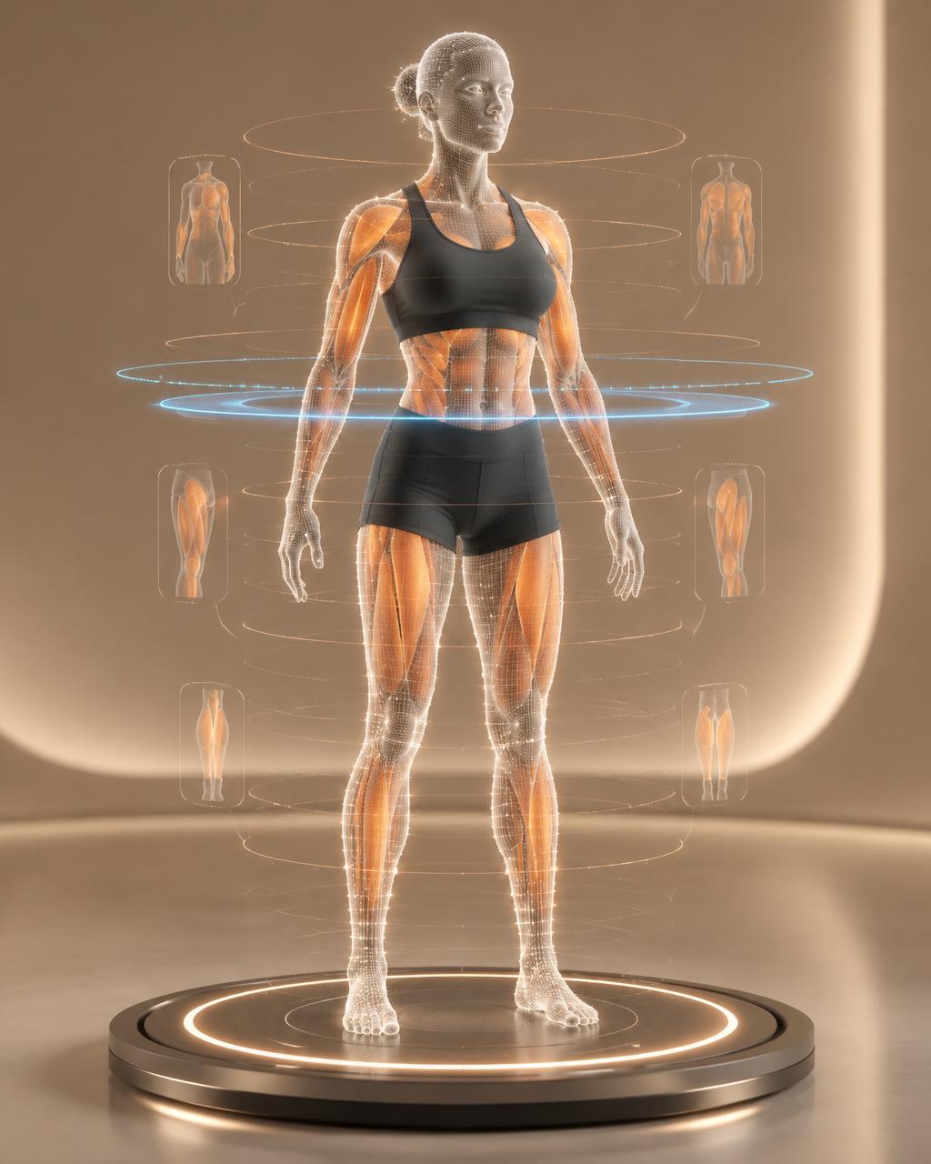 3D body model showing muscle and fat composition from a scan
